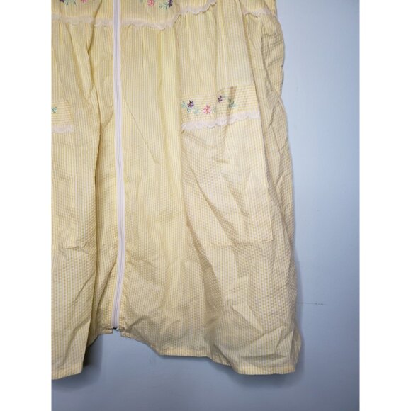 Vtg Bobbie Brooks Women XL House Dress Robe Zip Yellow Gingham Embroidery Lace - Picture 3 of 5